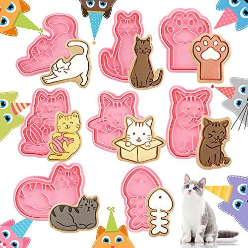 Sawysine 8 Pcs 3D Cat Cookie Cutters Set