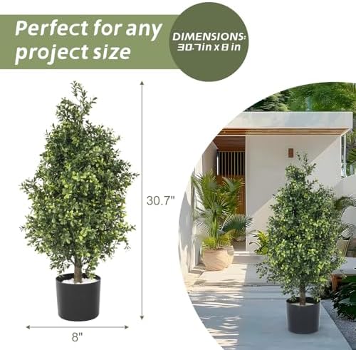 Usego 2-Pack Boxwood Faux Topiary Bushes Black Plastic Pot Faux Shrub 249ft