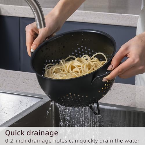 BeFare Metal Colander 5 Quart Perfect Fit Double Handles Light Black