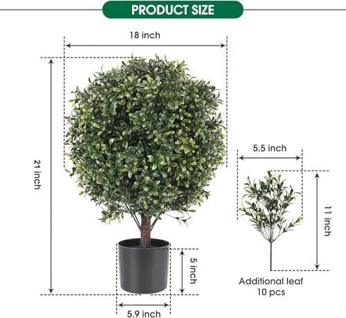 21 Inch Artificial Boxwood Topiary Ball Trees Set of 2