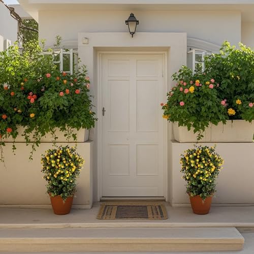 OAZALDA 2 Pack Artificial Boxwood Stems with Small Yellow Flowers Topiary Bonsai 25