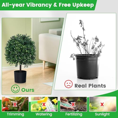 Goplus Vivid Boxwood Topiary Ball Set of 2 with Realistic Fruits