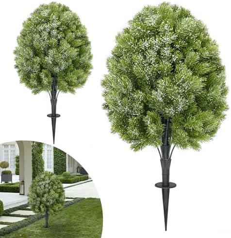 Premium 2-Pack 24 Artificial Cypress Topiaries with Ground Spikes