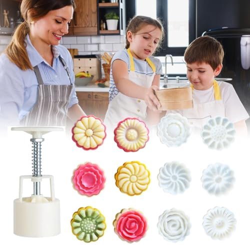 Ztexkee Round Mooncake Mould 125g with 4 Stamps