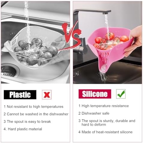 2pcs Multifunctional Silicone Drainer Basket with Spout Pink Kitchen Accessory
