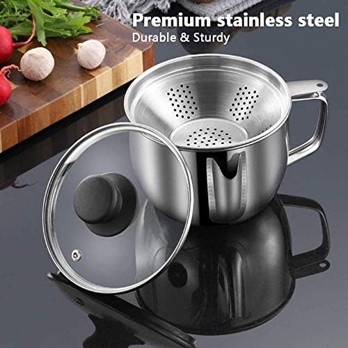 Premium Stainless Steel Oil Strainer with Colander Glass Top 1000ML