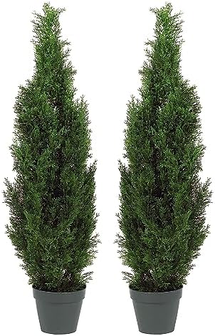 Two Pre-Potted 3 Artificial Cedar Topiary Outdoor Indoor Display