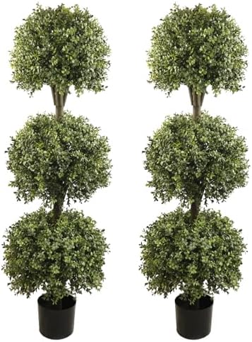 56 Triple Ball Artificial Topiaries 2 Pack UV-Protected Outdoor Plants
