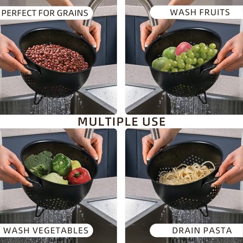 BeFare Metal Colander 5 Quart Perfect Fit Double Handles Light Black