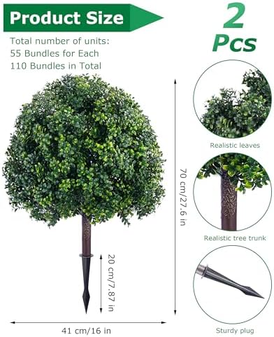 276inch Boxwood Topiary Fake Plant UV Resistant Outdoor Decor