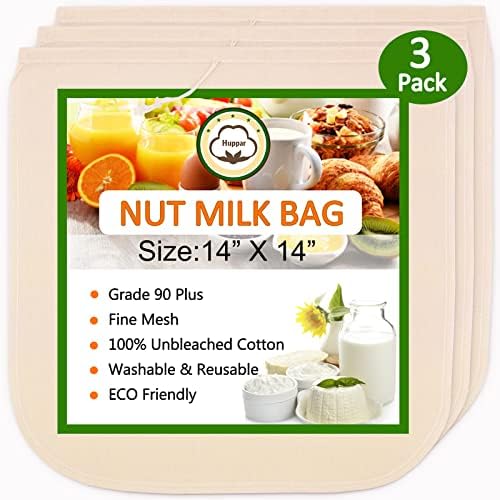Premium 3-Pack Cotton Nut Milk Strainer Bags