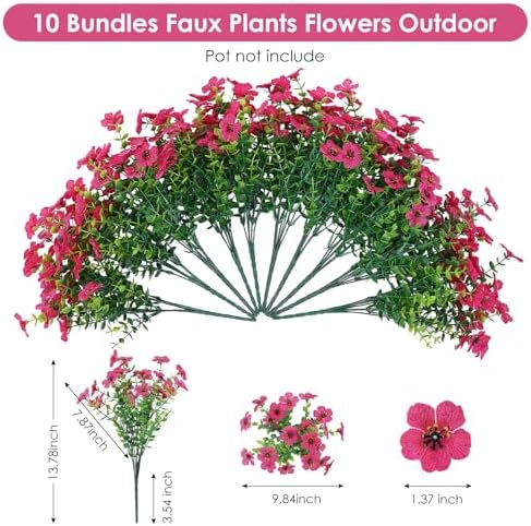 10 Bundles Artificial Faux Flowers for Outdoor Decor