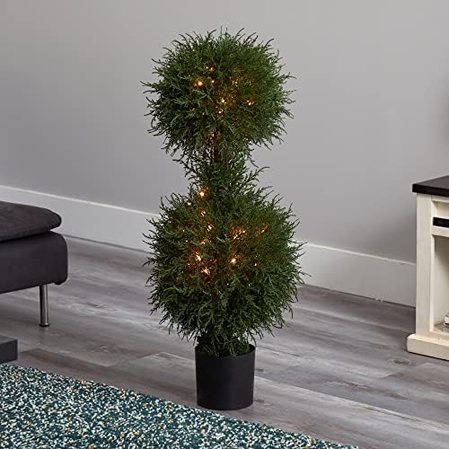 40in Artificial Cedar Double Ball Topiary with LED Lights