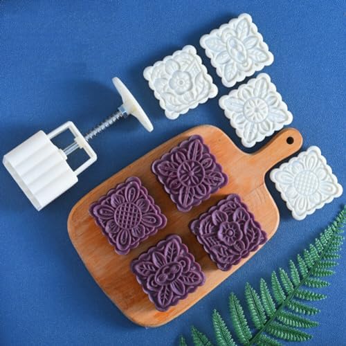 Ztexkee Round Mooncake Mould 125g with 4 Stamps