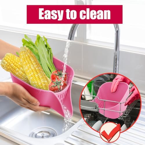 2pcs Multifunctional Silicone Drainer Basket with Spout Pink Kitchen Accessory