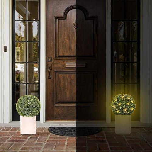 Arti-Bloom Artificial Topiary with Pot Lights Front Porch Outdoor Plant