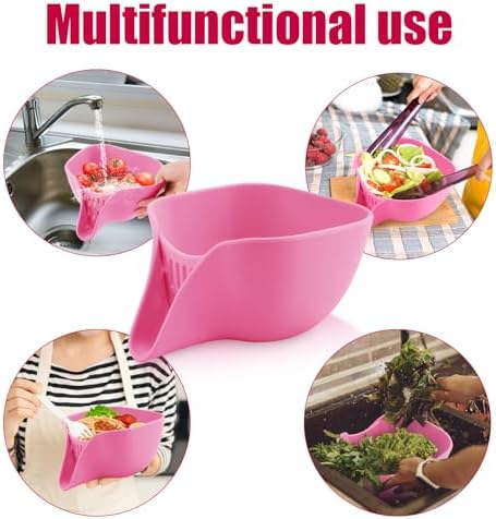 2pcs Multifunctional Silicone Drainer Basket with Spout Pink Kitchen Accessory