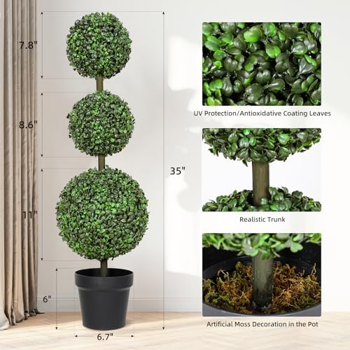 2-Piece 3FT Boxwood Topiary Set for Front Porch Art