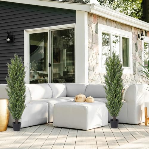 Set of 2 Realistic Cedar Outdoor Topiaries