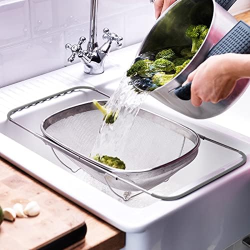 6 Quarts Stainless Steel Oval Over the Sink Colander with Expandable Handle