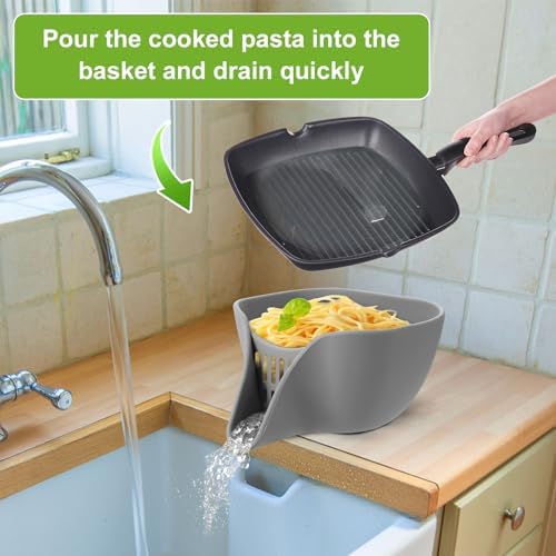 Thickened Silicone Drainer Basket 8x5x6inch with Spout for Kitchen Use