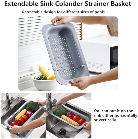 Extendable Sink Colander for Vegetables Pasta Collapsible Strainer BasketBlackDouble sink
