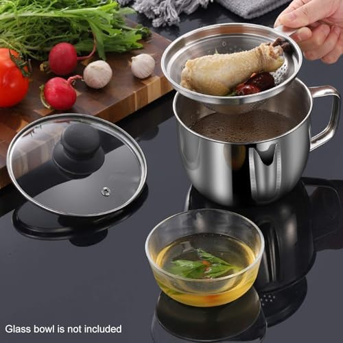 Stainless Steel Fat Separator 1000ml with Glass Lid