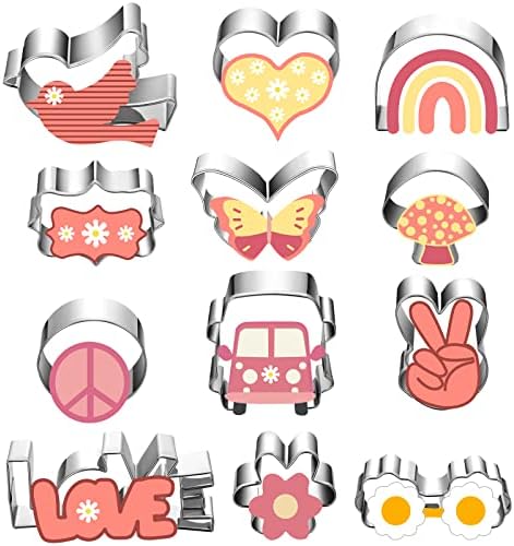 Sturdy Hippie Cookie Cutters Set with 12 Unique Designs