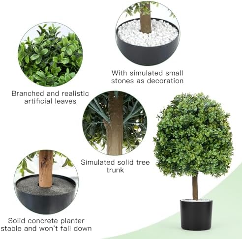 24-inch Real Touch Leaves - Set of 2 Artificial Topiary Trees