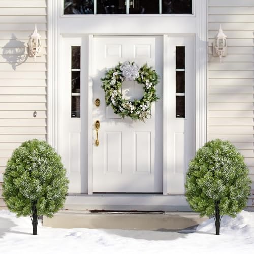 Premium 2-Pack 24 Artificial Cypress Topiaries with Ground Spikes