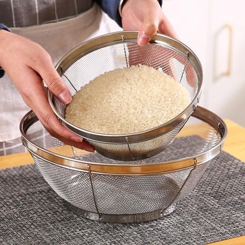 Stainless Steel Rice Sieve Bowl Fine Mesh Strainer Silver Colander