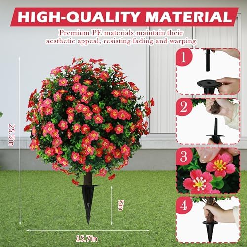 Sunnyglade Set of 2 Artificial Boxwood Topiary Trees with Red Blooms