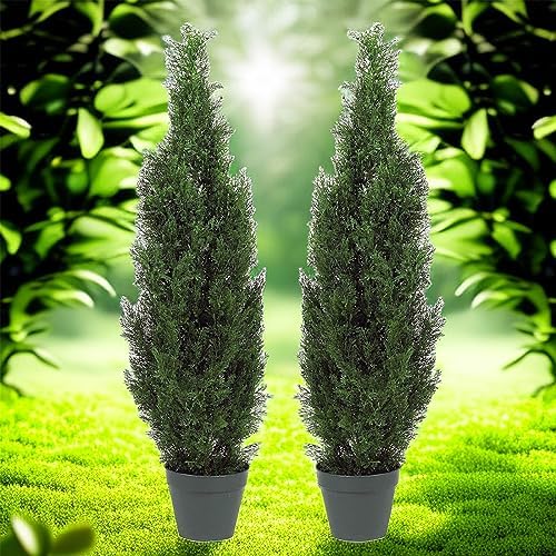 Two Pre-Potted 3 Artificial Cedar Topiary Outdoor Indoor Display
