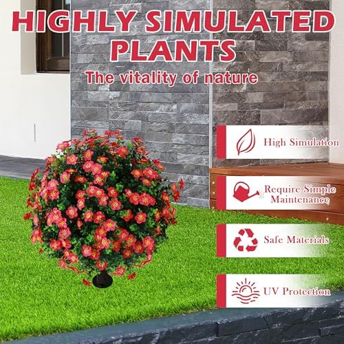Sunnyglade Set of 2 Artificial Boxwood Topiary Trees with Red Blooms